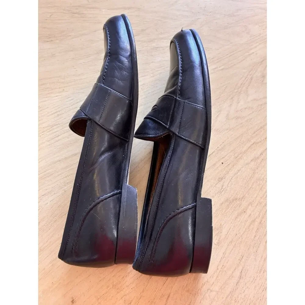 Vintage Bragano Cole Haan Italy Men 9.5 N Black Leather Dress Shoe Penny Loafers